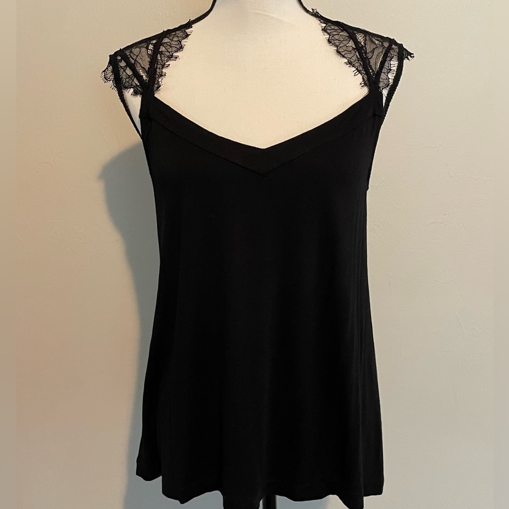 Black Top with Sleeveless Lace Shoulders